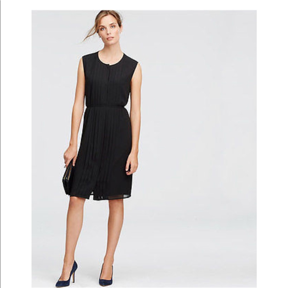 NWOT  Ann Taylor Black sleeveless pleated dress L